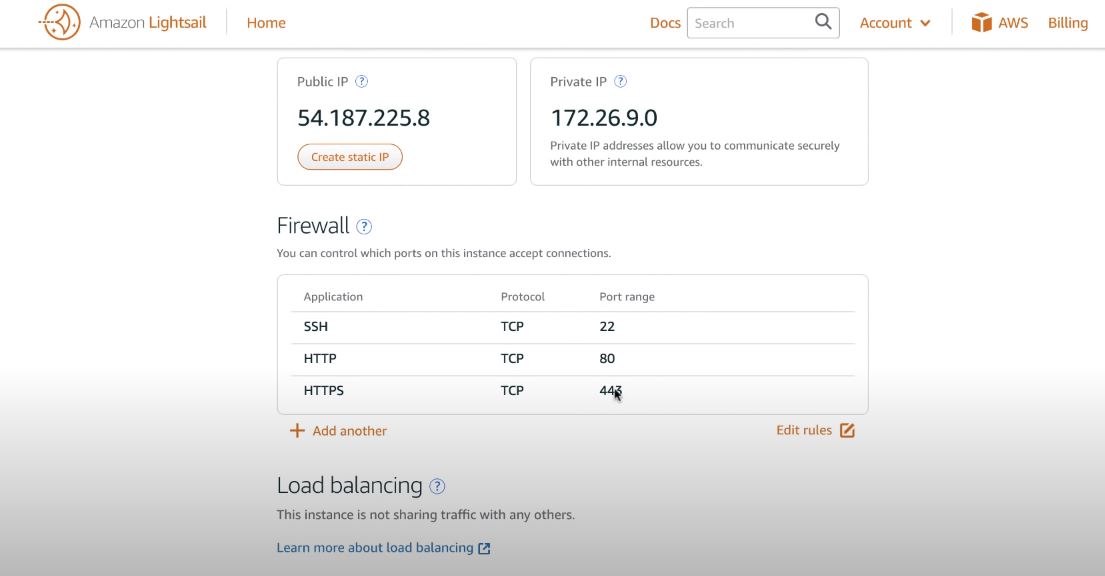 screenshot of Amazon Lightsail